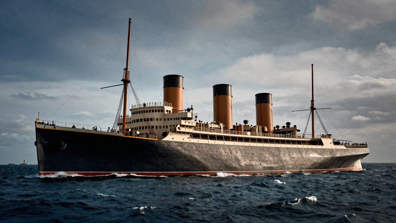 El majestuoso barco de vapor SS Great Britain navega por el vasto océano bajo un cielo ligeramente nublado.