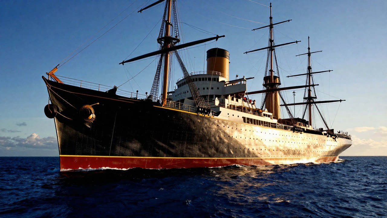 El enorme barco de vapor SS Great Britain navega en el océano, simbolizando la innovación industrial.